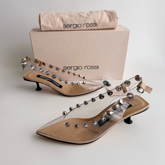 ✨New SERGIO ROSSI Crystal Clear PVC Transparent Slingback Kitten Pumps Size 36.5 - Picture 11 of 12